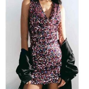 ZARA Pink Sequin Sleeveless Mini Dress